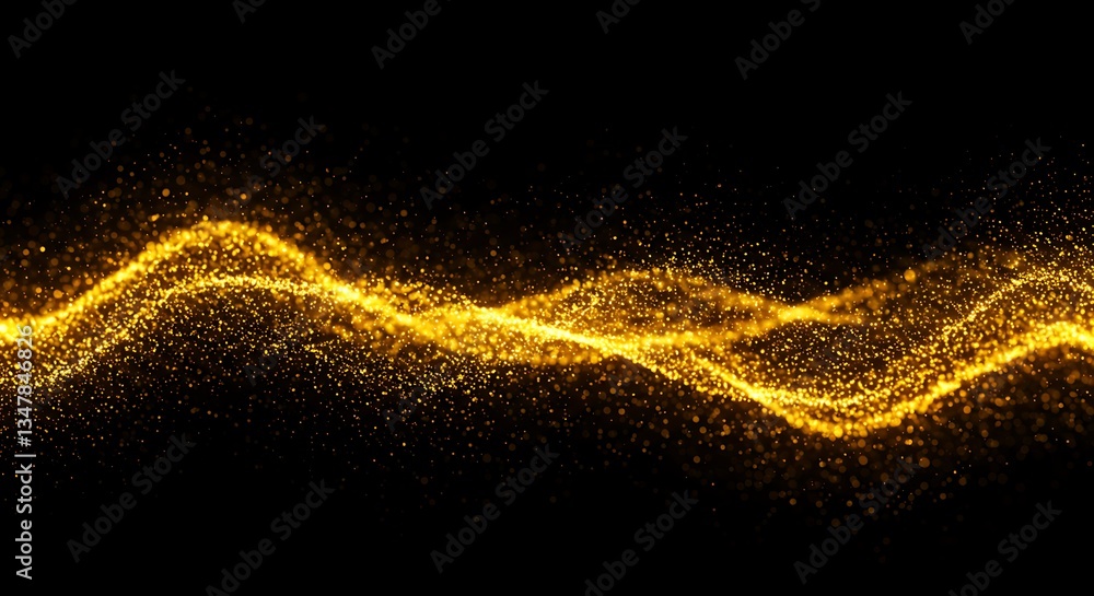 Poster golden particle wave flowing light abstract background digital render