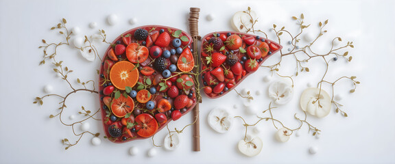 A vibrant fruit liver design represents liver health and detoxification.