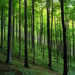 Fototapeta premium A lush forest scene featuring tall trees and green foliage