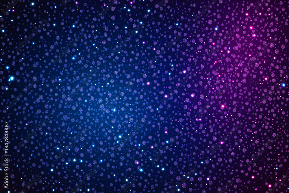 Poster abstract background showing vibrant blue and purple glittering particles with light effect