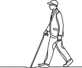 Line Drawing of Blind Person with Cane