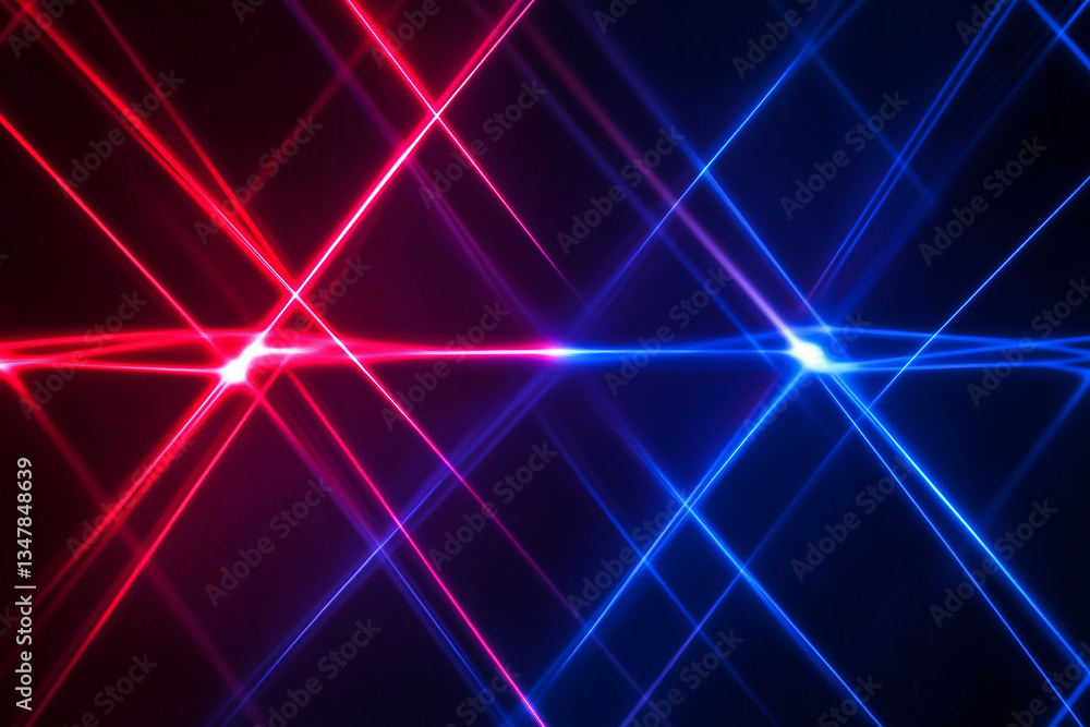 Poster red and blue laser beams crossing creating a futuristic background