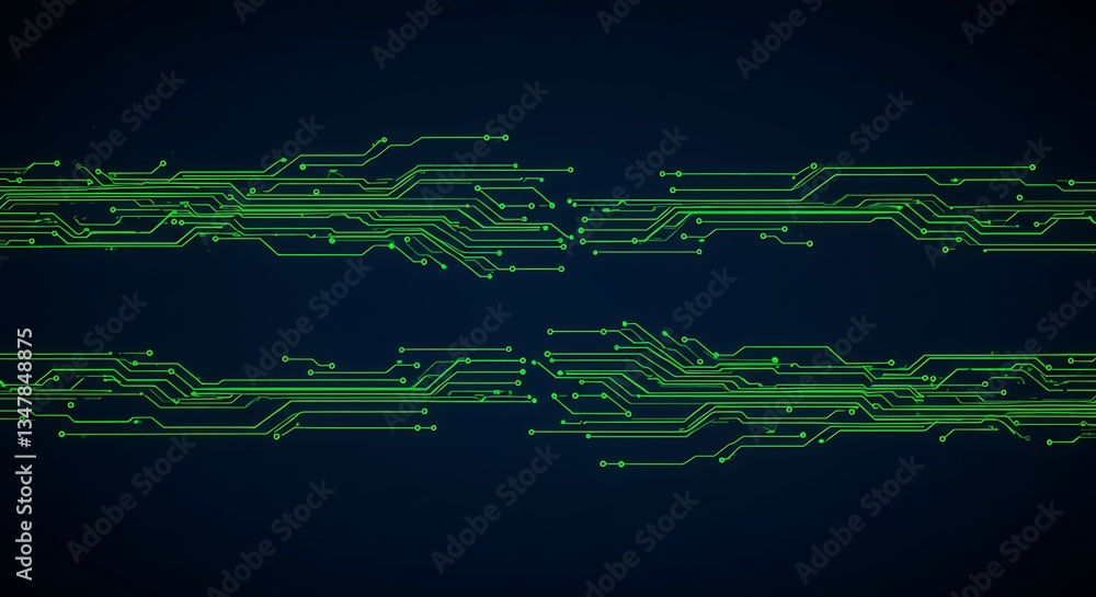 Poster green circuit board lines flowing data streams abstract tech backdrop