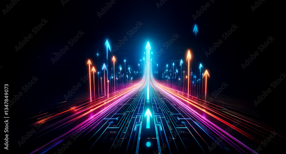 Poster vibrant arrows illuminate a dark path, surging upwards in a dynamic display of forward momentum and 