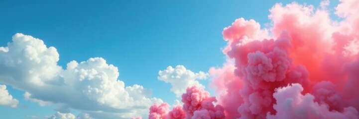 Thick smoke billows against a clear blue sky with puffy white clouds, nature, cloud