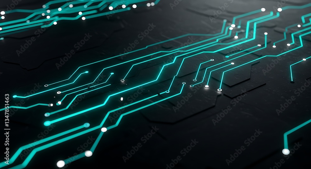 Poster glowing circuit board network lines futuristic technology digital design