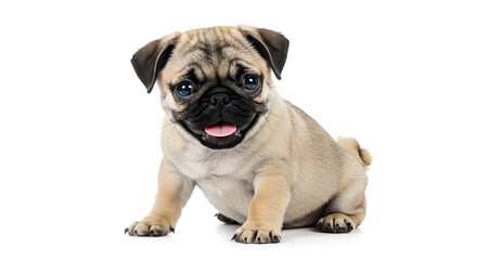 Fototapeta premium Cute Pug Puppy Sitting on White Background