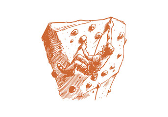 Rock Climber hand drawn sketch vector illustration