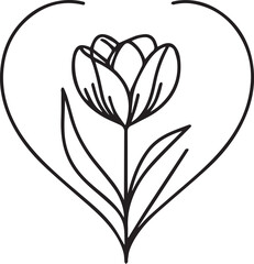 Tulip Heart Line Art Vector