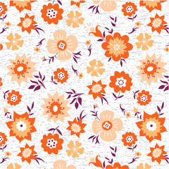 Daisies and Flower pattern on grunge melange background