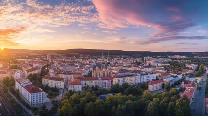 Fototapeta premium cityscape with its famous cathedral and old town square in summer, aerial view
