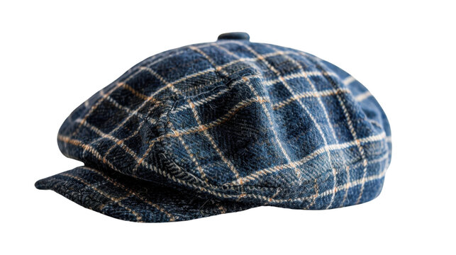 Checkered flat cap isolated on transparent background: classic headwear for timeless style