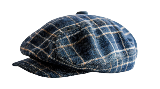 Checkered flat cap isolated on transparent background: classic headwear for timeless style