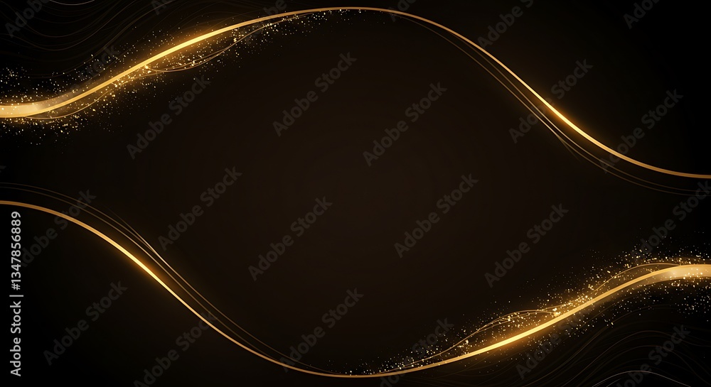 Aufkleber elegant golden waves flowing dark backdrop sparkling particles abstract design element high resoluti