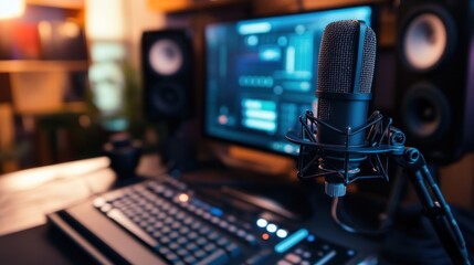 Professional Recording Studio Setup with Microphone and Audio Equipment