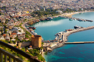 View from the observation deck to the city of Alanya on a sunny day. Turkey