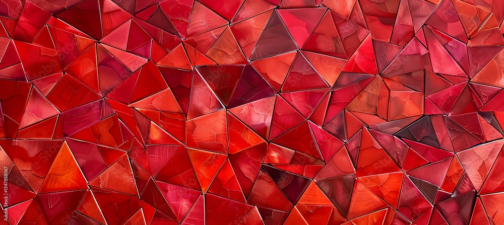 Poster backdrop made of equilateral triangles in bright red colors arranged in tessellation – empty templat