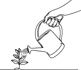 Gardening Concept – Line Art Watering Can