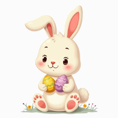 Obraz premium Niedliches Osterhasen-Baby hält bunte Eier