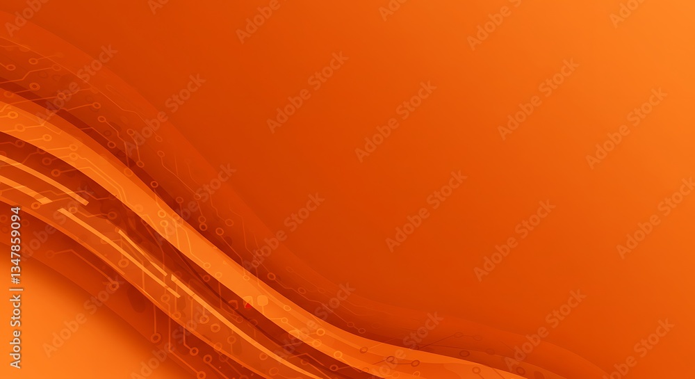 Poster abstract orange background wavy circuit board lines technology backdrop smooth gradient vector