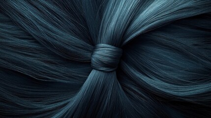 Dark, lustrous hair styled in a textured, knotted center