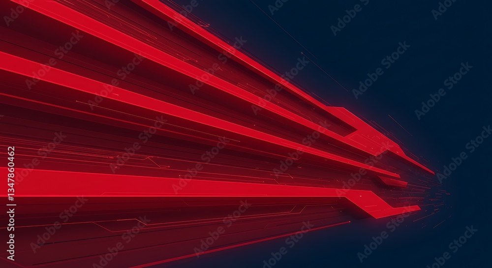Poster dynamic red lines speeding through cyberspace perspective tech background