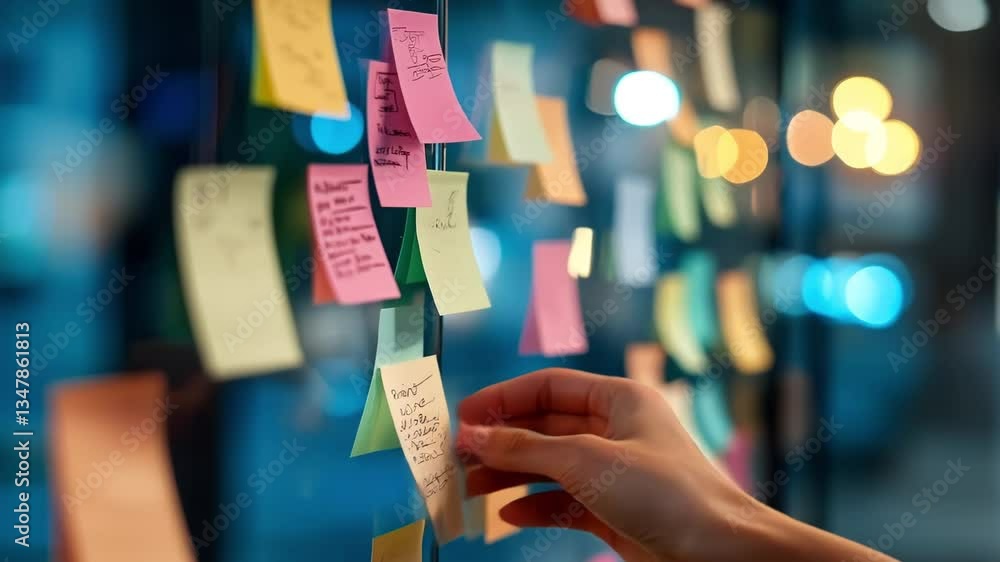 Aufkleber engaging brainstorming session with colorful sticky notes at a collaborative workspace