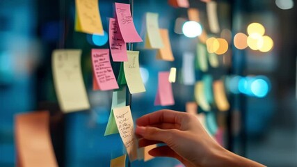 Engaging brainstorming session with colorful sticky notes at a collaborative workspace