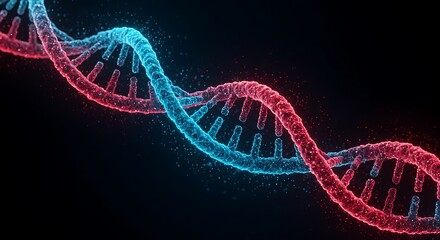 Illuminated DNA Double Helix Red and Blue Structure Scientific Visualization 3D Render