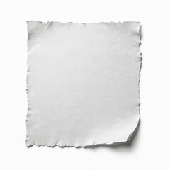 Torn ripped notebook paper sheet isolated on white background. Edge detail shows rough texture. Blank page for text or design. Rough torn sheet with space.