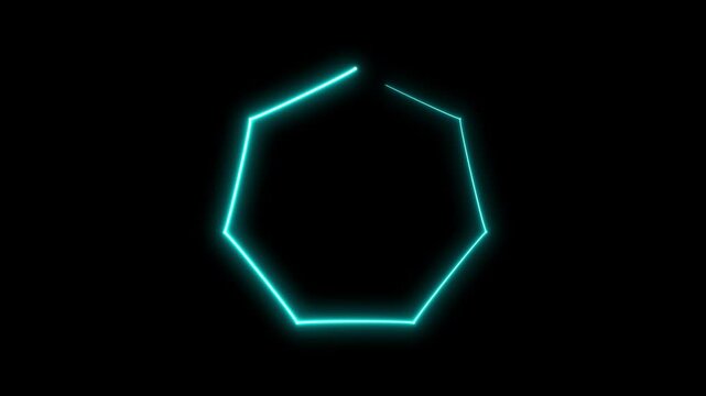 Heptagon lighting animation on black background. Heptagon shape animation.