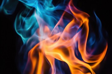 Vibrant blue and orange flames dancing against a dark background