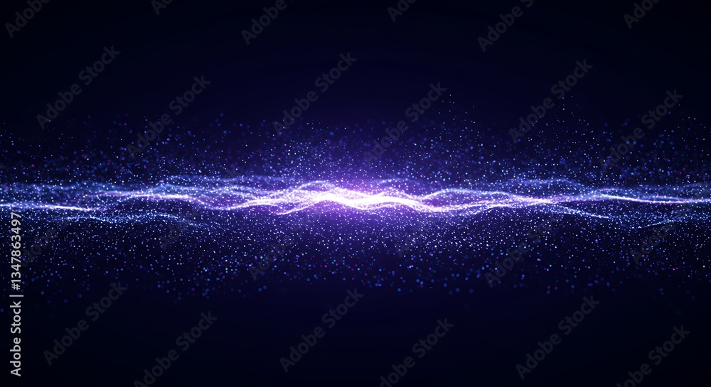 Poster luminous particle wave flowing abstract dark backdrop digital render
