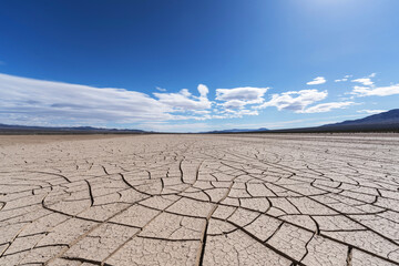 Cracked Death Valley area dry lake mud flats in California's Mojave desert.