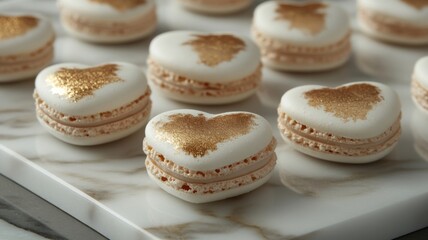Elegant Gold Decorated Heart Shaped Macarons