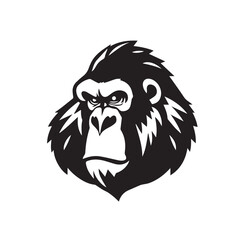 Minimal Gorilla Head Symbol. Gorilla head silhouette isolated on white background. Vector illustration.