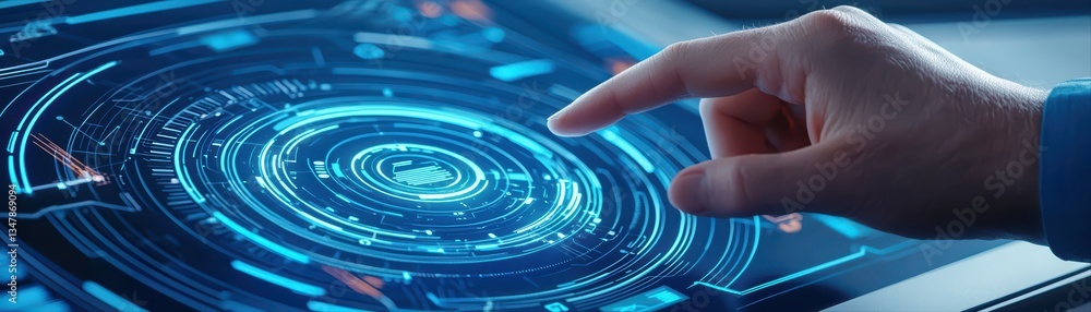 Aufkleber futuristic digital workspace with ai technology enhancements on a touchscreen desk interface