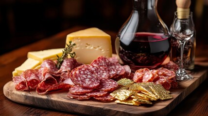Gourmet Salami Cheese and Red Wine Tasting Board