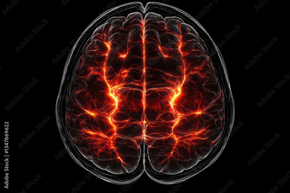 Poster highly detailed concept of brain with mri scan visualization and neural activity display