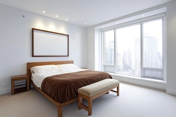 Modern Bedroom Featuring Bedside Tables and Large City Window View