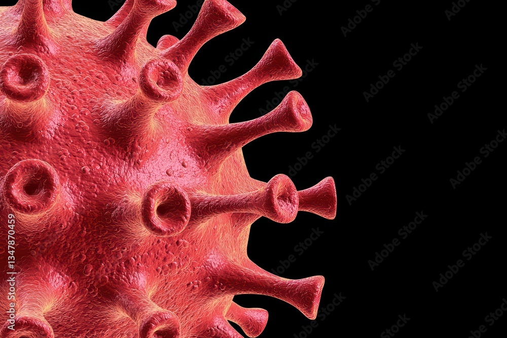 Poster close-up of a dangerous pathogen concept depicting the structure of a virus on black background
