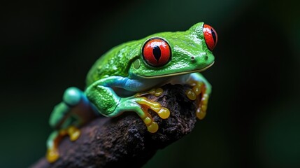 Naklejka premium Vibrant Red-Eyed Tree Frog Perched