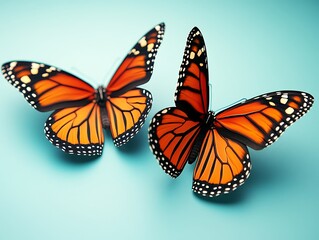 Obraz premium Two Monarch Butterflies on blue surface. For nature use