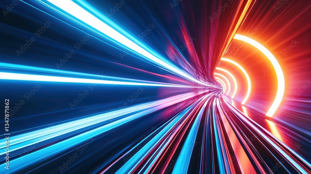 Poster futuristic high-speed travel concept with dynamic light effect in motion tunnel