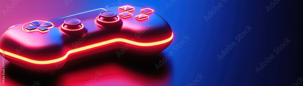 Poster gamified learning concept with futuristic digital game controller in vibrant colors