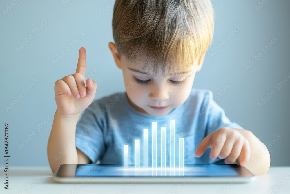 Poster engaging child learning through gamified concepts and interactive play on digital devices