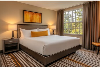 A comfortable bedroom with a large bed and side tables