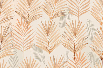 Elegant Palm Leaf Pattern in Light Beige, Subtle Tropical Motif for Home Decor and Textiles Pattern Background