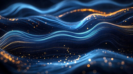 Blue and gold waves intertwining in abstract art