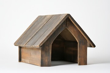A simple wooden structure with a pitched roof is presented
